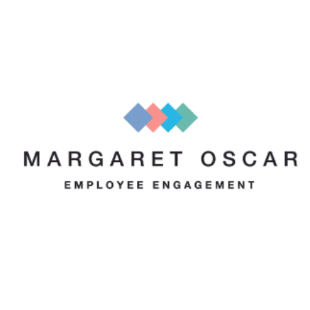 Logo: 4 coloured squares overlapping (blue, orange, green and grey. Above wording: MARGARET OSCAR EMPLOYEE ENGAGEMENT