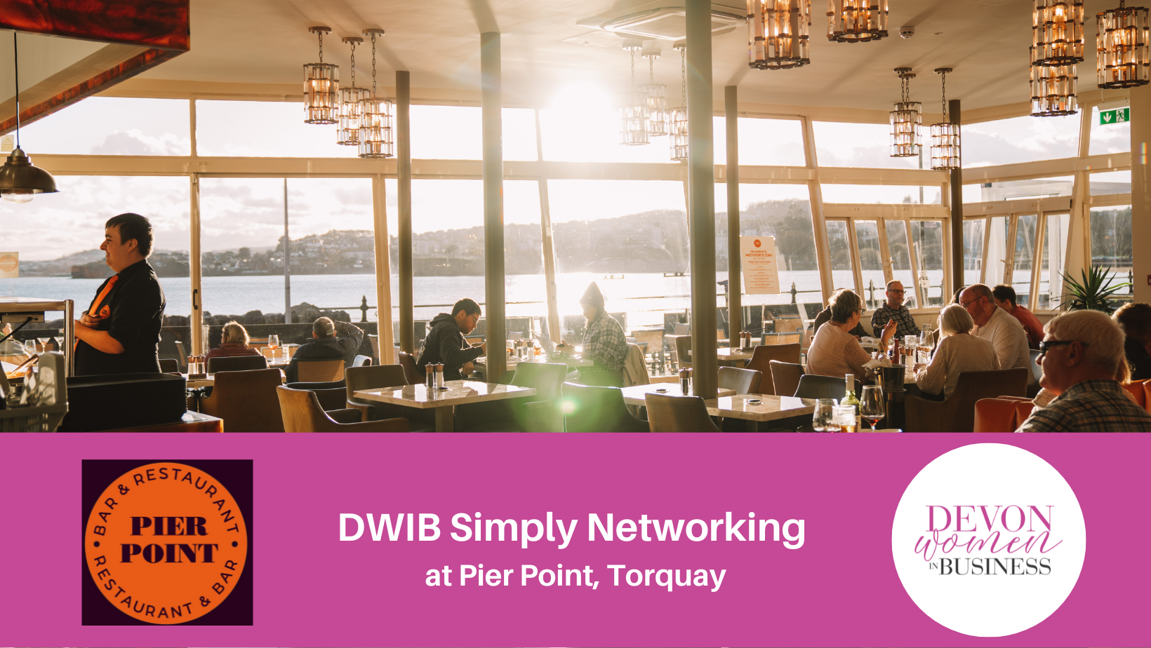 Interior shot of Pier Point Bar and Restaurant in Torquay, venue for Devon Women in Business Simply Networking.