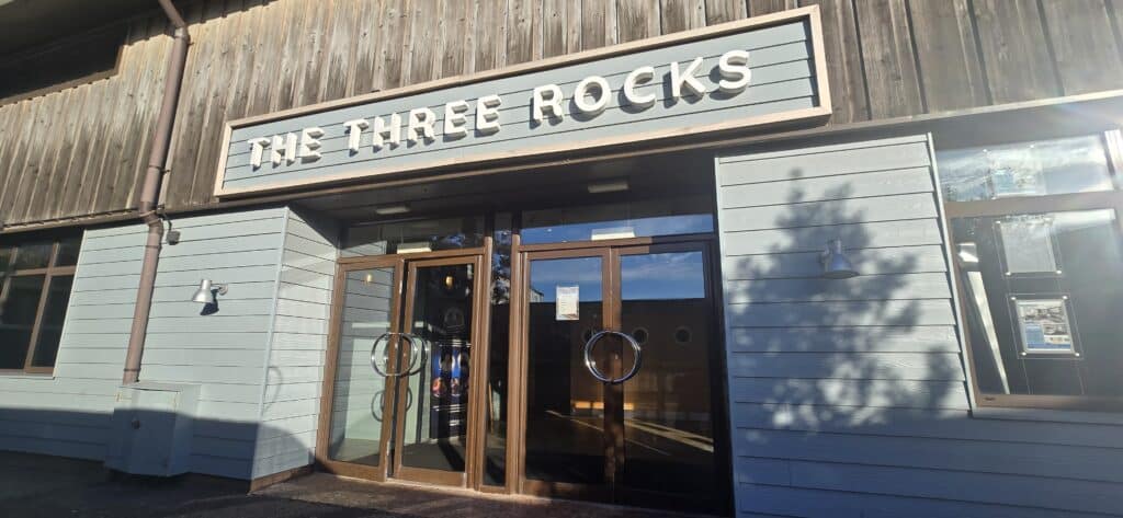 The Three Rocks at Ladram Bay - entrance doors.