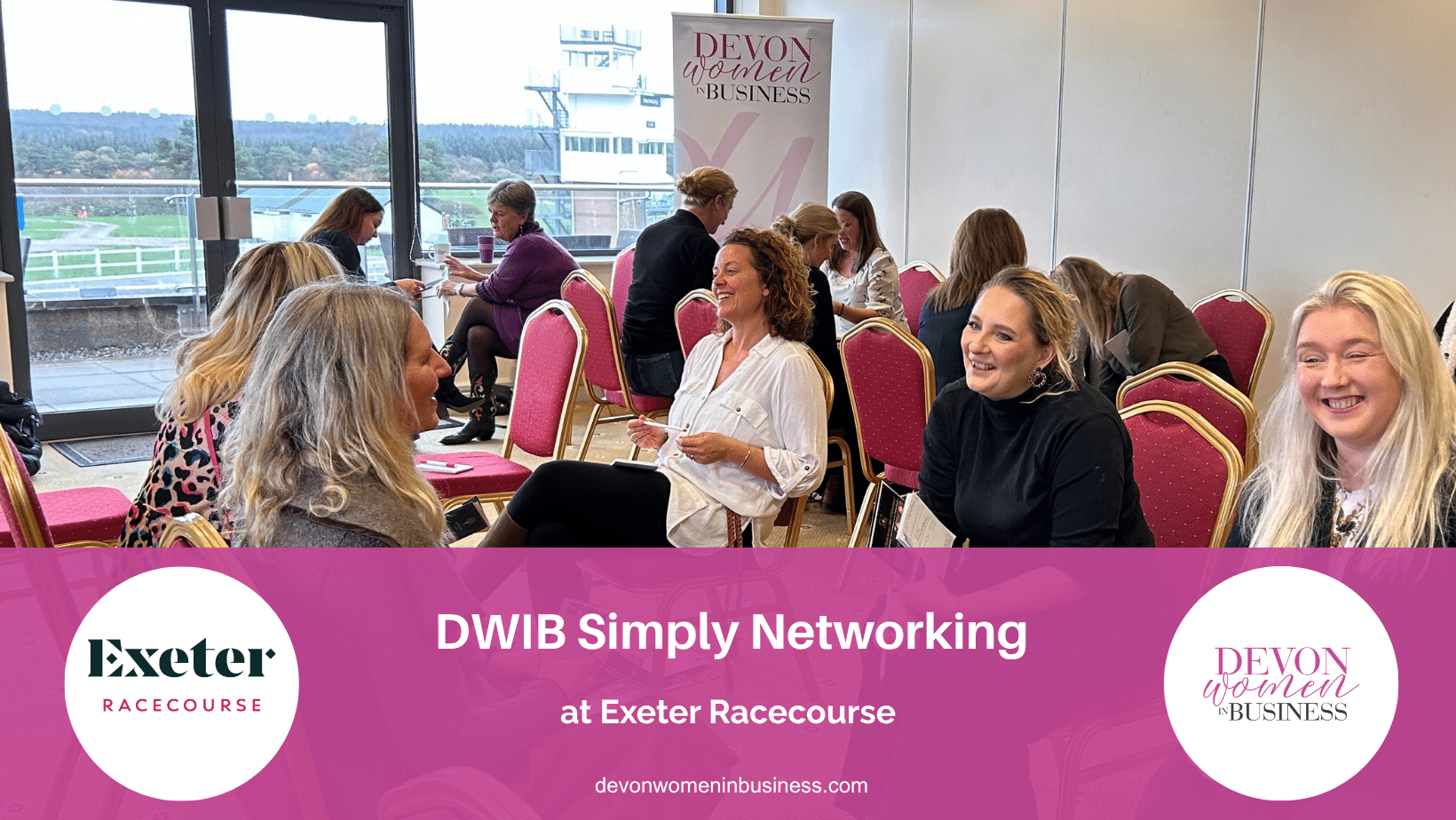 Women enjoying speed networking at a Devon Women in Business Simply Networking event at Exeter Racecourse.